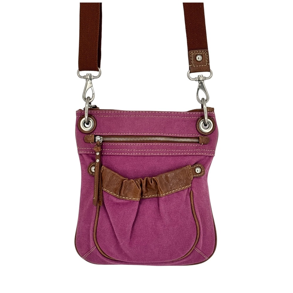 Fossil Canvas Leather Crossbody Bag Pink Small Boho Adjustable Strap